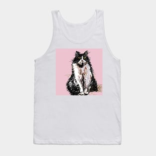 Tuxedo Cat Cute Drawing - on Pink Tank Top